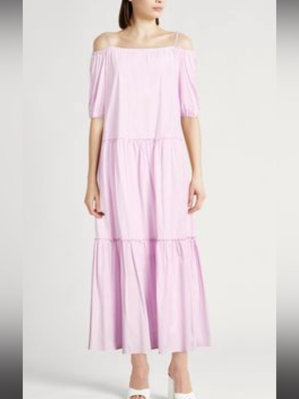 Off-Shoulder Tiered Maxi Dress — Light Lilac Federico